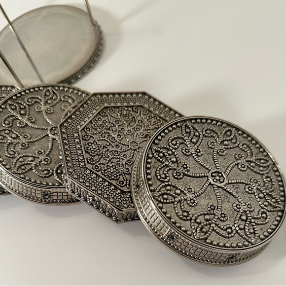 Vintage WALLACE Silver Coasters, Black Rhinestones, Rare7 Pieces, 2  Shapes - Picture 5 of 8